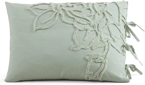 Miniatura 8 de Peri Home Juego de edredón y fundas de almohada de 3 piezas, 100% algodón, color verde chenilla rosa, matrimonial/queen