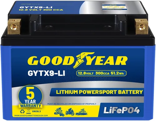 Miniatura 10 de Goodyear GYTX4L-LI LiFePO4 LiFePO4 12.8V 150CCA Batería recargable de alto rendimiento Powersport con reemplazo inteligente BMS para motocicleta