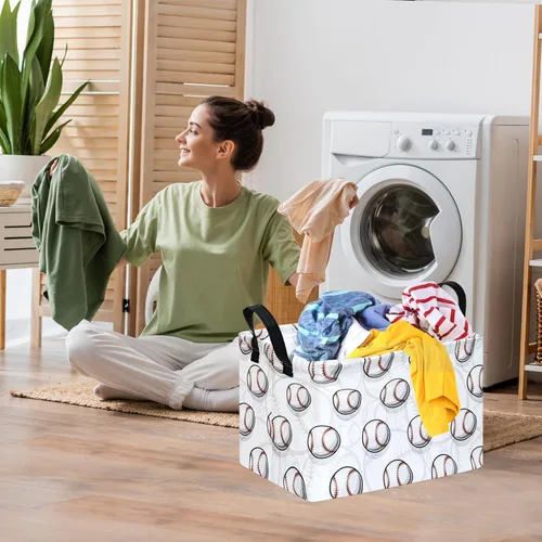 Miniatura 3 de MAIZMZ Cesta de almacenamiento rectangular vacía, organizador de almacenamiento impermeable de béisbol, cestas plegables con asas para mujeres