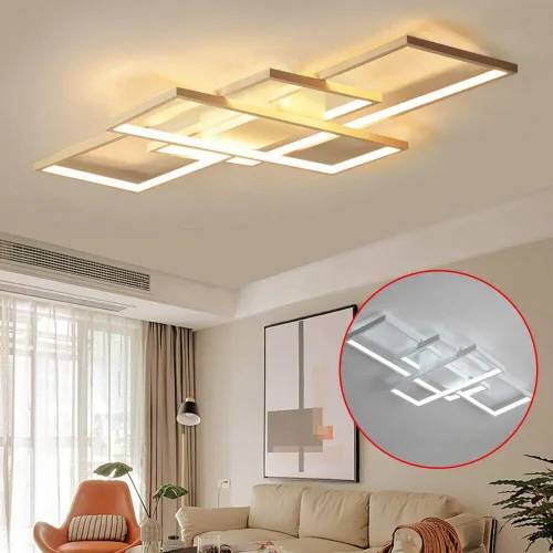 Miniatura 2 de OUKANING Lámpara de techo LED moderna de 43 pulgadas, lámpara geométrica de montaje empotrado, lámpara de 3 colores con control remoto, lámpara