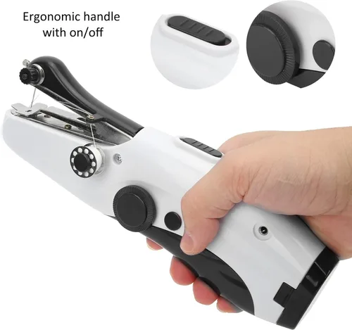 Miniatura 3 de Yosoo Máquina de coser portátil de mano, mini máquina de coser eléctrica de doble aguja, para hacer manualidades u objetos pequeños en la vida Negro