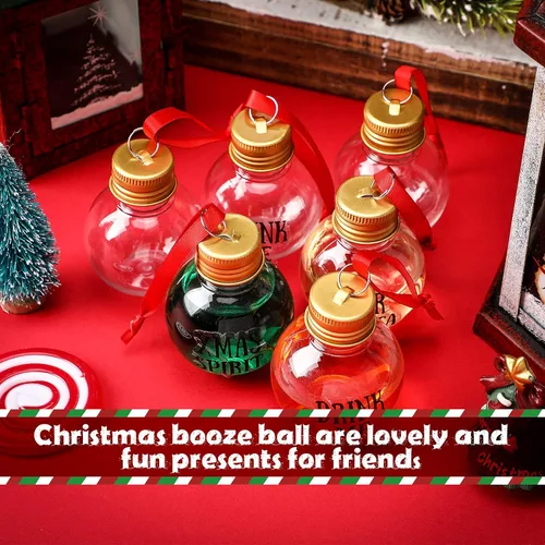 Miniatura 5 de Sosation 24 bolas de bebida de Navidad rellenables con cintas rojas y calcomanías de plástico transparente colgante para árbol de Navidad, bola