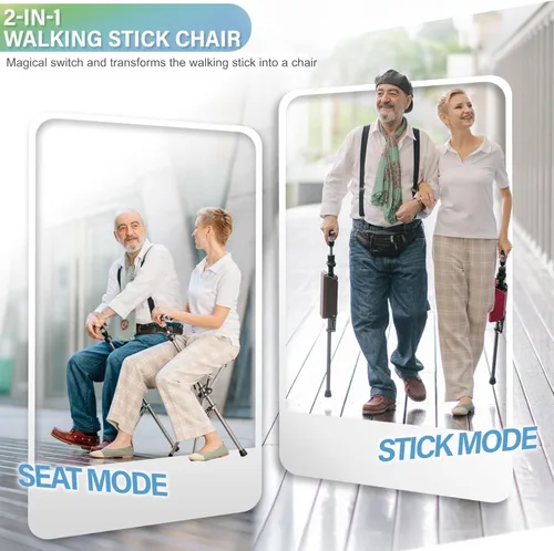 Miniatura 3 de Ta-Da Chair Series 1 Pro, Portable Trekking Hiking Pole, Folding Walking Stick with Seat, Walking Cane with Chair, Foldable Chair, Lightweight Rojo