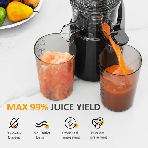 Miniatura 6 de Sunvivi Exprimidor de prensa en frío con conducto de alimentación de 5.9 pulgadas de ancho, máquinas exprimidoras de masticación lenta de 150 W