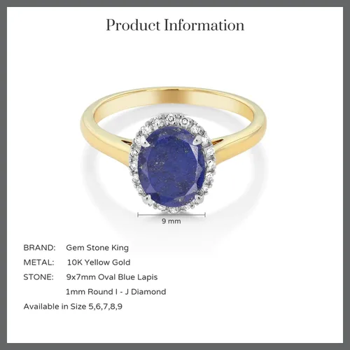 Miniatura 58 de Gem Stone King Anillo de compromiso ovalado de oro amarillo de 10 quilates con piedra natal y halo de diamantes Ovalado de 0.354 x 0.276 in