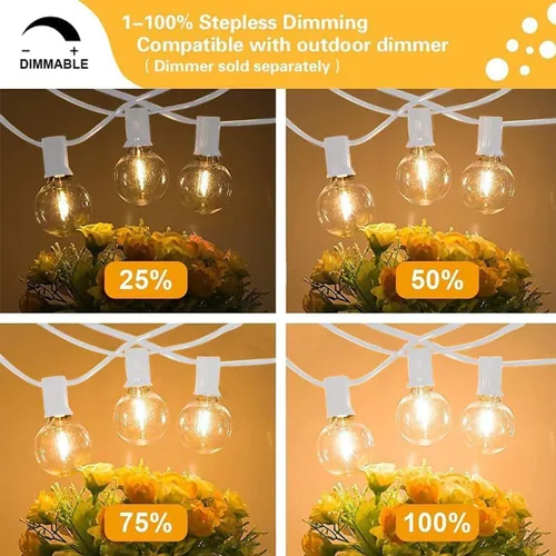 Miniatura 5 de SUNTHIN - Cadena de luces para exteriores blancas de 48 pies, luces de patio con 25 bombillas LED G40 inastillables (1 repuesto), luces colgantes