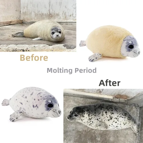 Miniatura 3 de Furvana Almohada de peluche de foca gordita de 25" de felpa suave, lindos animales marinos de peluche, decoración para habitación, almohada