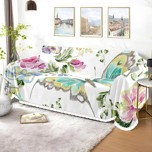 Miniatura 3 de Funda de sofá con estampado de flores y mariposas, fundas para sofá, fundas para sillón, funda resistente a las manchas, protector universal
