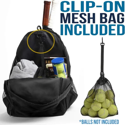Miniatura 3 de Athletico Mochila de tenis Premier – Bolsa de tenis con capacidad para 2 raquetas en compartimento acolchado Compartimento ventilado separado