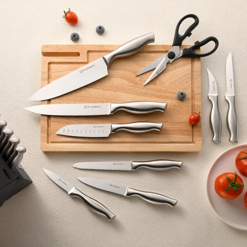 Miniatura 6 de Juego de cuchillos de cocina de 15 piezas con afilador integrado, juego de bloques de cuchillos de acero inoxidable alemán, apto para lavavajillas