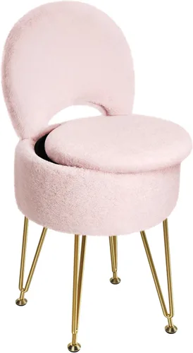 Miniatura 8 de GREENSTELL Taburete pequeño de tocador con almacenamiento y respaldo plegable, 13 x 13 x 17.7 pulgadas, otomana suave de piel sintética para Blanco