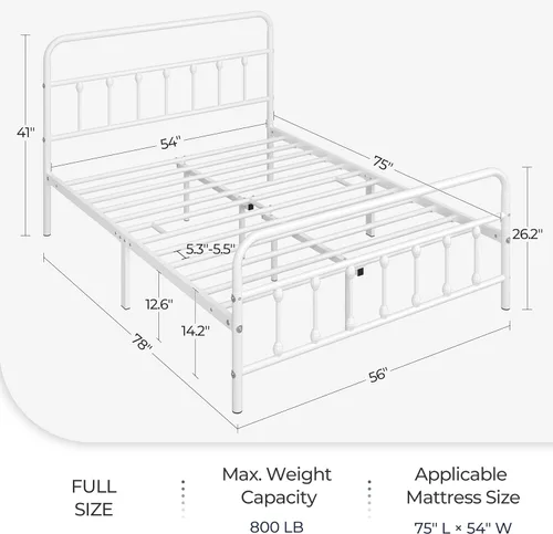 Miniatura 2 de Topeakmart Marco de cama de metal de estilo victoriano tamaño matrimonial con cabecero, base de colchón, no necesita somier, almacenamiento debajo