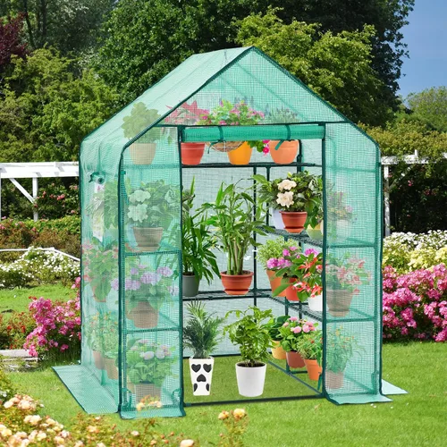 Miniatura 7 de Invernadero para exteriores con ventanas de malla, Ohuhu 4 niveles mejorados 11 estantes invernaderos transitables con cubierta de PE duradera, casa