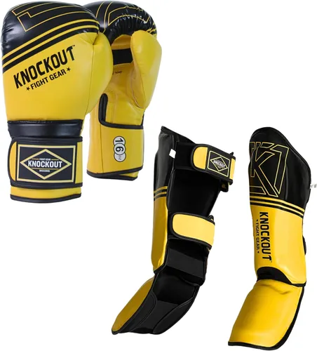 Miniatura 5 de Juego de 2 pares de guantes de boxeo y espinilleras Muay Thai, ideales para kickboxing, entrenamiento de gimnasio en casa y combate, más adecuados