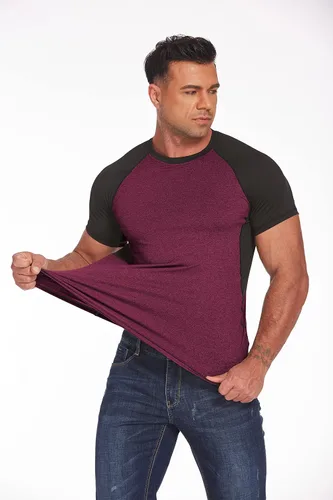 Miniatura 5 de COOrun Camisetas deportivas para hombre de manga raglán corta que absorbe la humedad suelta gimnasio entrenamiento Tops de secado rápido camisetas