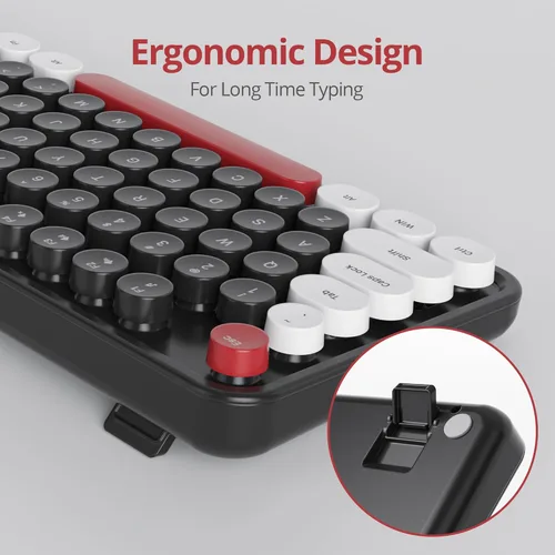 Miniatura 5 de Teclado punk retro, teclado de máquina de escribir de tamaño completo, diseño de llave flotante, USB con cable, con soportes plegables compatibles