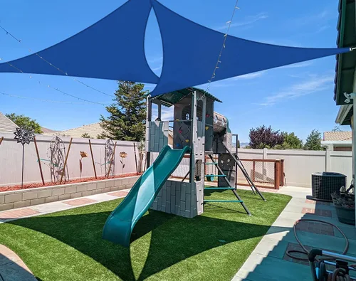 Coarbor Toldo parasol triangular de 8 x 8 x 11 pies, para exteriores, patio, terraza, jardín (azul)