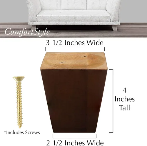 Miniatura 5 de Patas para muebles, sofá otomano y silla de 4 pulgadas de repuesto de pies de madera, juego de 4 pies cuadrados de pirámide cónicos (nogal)