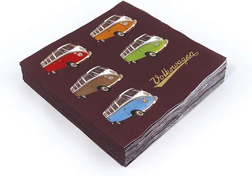 Miniatura 7 de BRISA VW Collection - Volkswagen Napkins - Pañuelos de papel de mesa con motivo de autocaravana VW T1 (El Ultimate Ride/Blanco/3 capas)