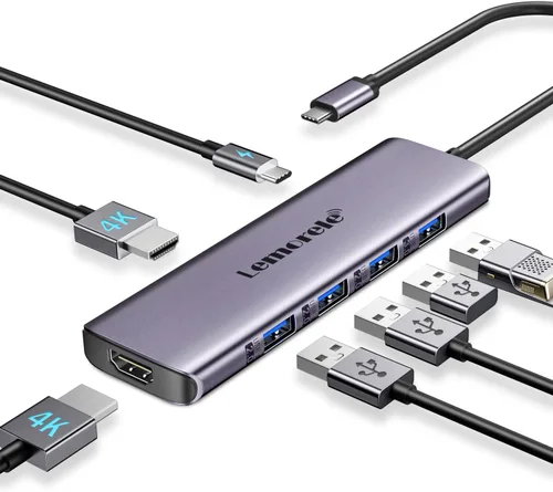 Lemorele Estación de acoplamiento USB C para laptop, concentrador USB C 7 en 1 con HDMI dual 4K, USB 3.0, 3 USB 2.0, 100 W PD adecuado para MacBook