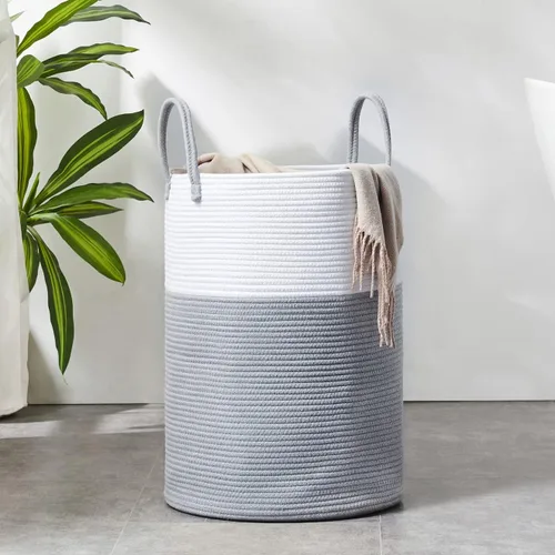 Miniatura 12 de Cesta de Cuerda de Algodón para Ropa Sucia de YOUDENOVA, 58L - Cesta de Lavandería Tejida Plegable - Cesta de Almacenamiento de Ropa para Mantas