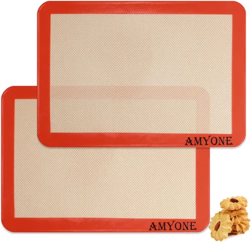 AMYONE Alfombrilla para hornear de silicona de un cuarto, 2 piezas de alfombrillas para hornear de silicona antiadherente, hoja para galletas para
