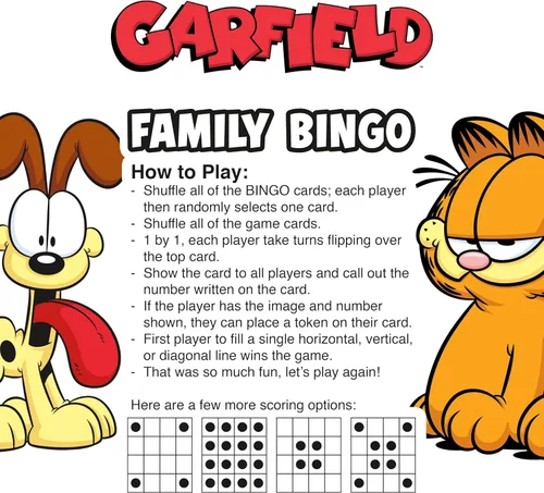 Miniatura 3 de Aquarius Garfield - Juego de bingo familiar de Nickelodeon, juego de mesa de fiesta para niños, adolescentes y adultos, regalo de gato lasaña