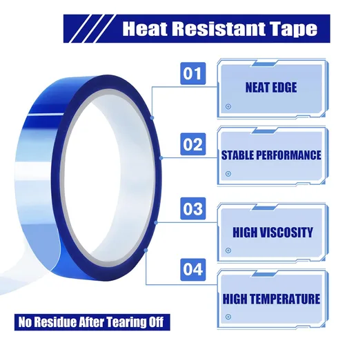 Miniatura 3 de MEBMIK 4 rollos de cinta térmica azul de 20 mm x 33 m (108 pies), cinta de alta temperatura resistente al calor, cinta de transferencia de calor