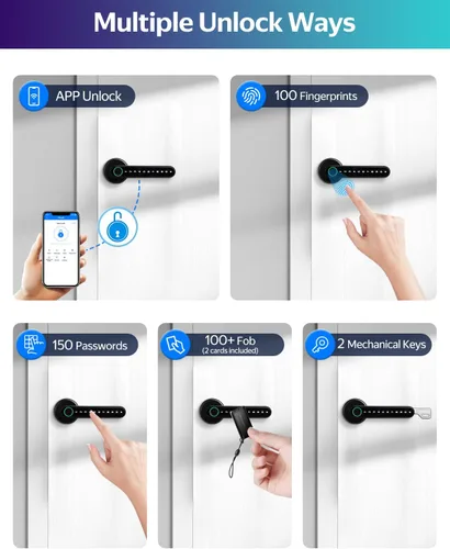 Miniatura 9 de TTLock Smart Lock Cerradura de puerta de huellas dactilares, cerradura inteligente 5-1 cerradura de puerta de entrada sin llave con lector