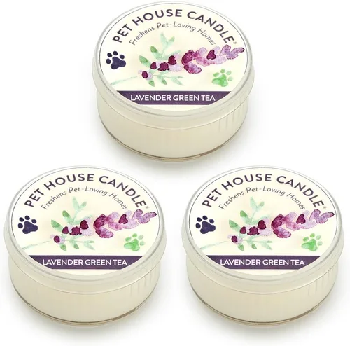 Pet House - Mini velas para olor de mascotas, a base de plantas, velas perfumadas aptas para perros y gatos, té verde lavanda, paquete de 3