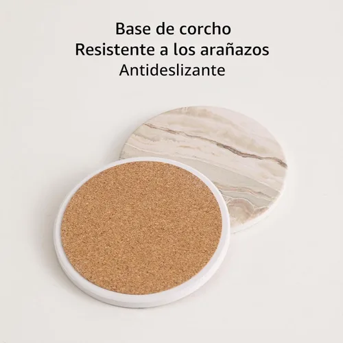 Miniatura 4 de LIFVER Juego de 6 posavasos para bebidas, piedra absorbente con soporte, posavasos de cerámica estilo mármol negro para protección de mesa, amarillo