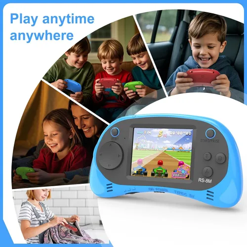 Miniatura 6 de Juegos de mano para niños, videojuego retro de 16 bits con 220 juegos electrónicos HD, juego de viaje portátil IPS de 2.5 pulgadas, regalos para Azul