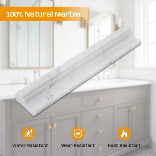 Miniatura 4 de 10 piezas de molduras de mármol blanco Carrara para silla, molduras de mármol de Carrara de 2 x 12 pulgadas para baño, cocina, ducha, paredes