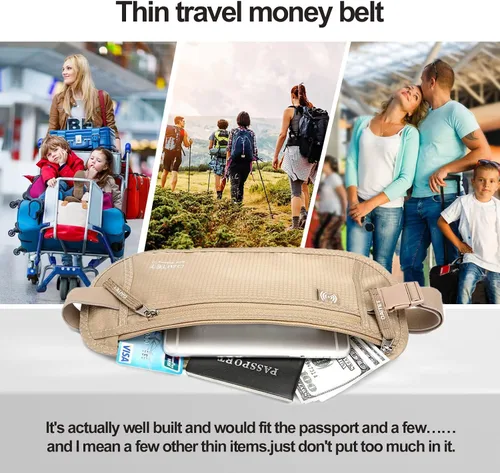 Miniatura 77 de DAITET Cinturón de dinero, soporte para pasaporte, cartera de viaje oculta segura con bloqueo RFID, riñonera encubierta (negro), Negro, Rfid
