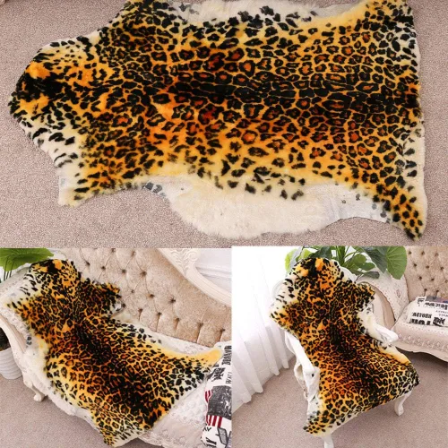 Alfombra de Área Estilo Chic con Estampado de Tigre Leopardo Piel de Oveja Australiana Alfombra Suave de Felpa Manta de Piel de Cordero Alfombra de