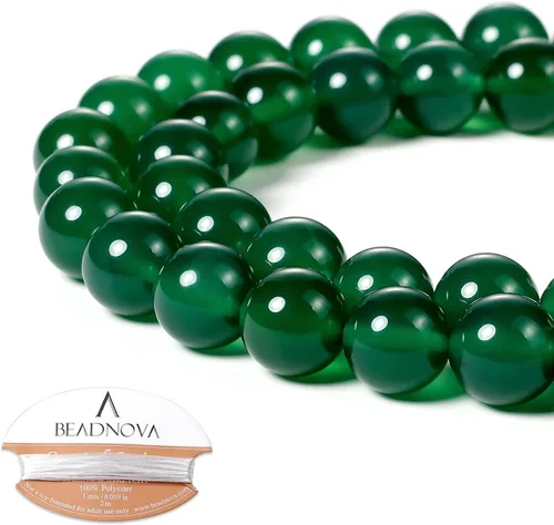 Miniatura 99 de Cuentas de ónix negro BEADNOVA con cuentas de cristal natural, piedras preciosas, redondas, sueltas, curativas de energía con cordón elástico de 01)