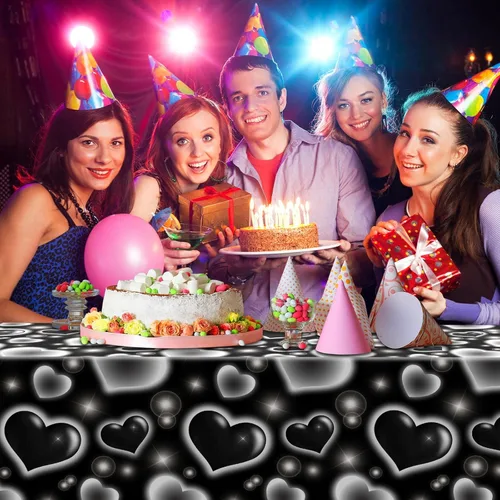 Miniatura 5 de Tudomro Paquete de 3 manteles decorativos de 54 x 108 pulgadas, para fiesta de Y2k, decoración de fiesta Y2K, mantel desechable Kpop para Negro
