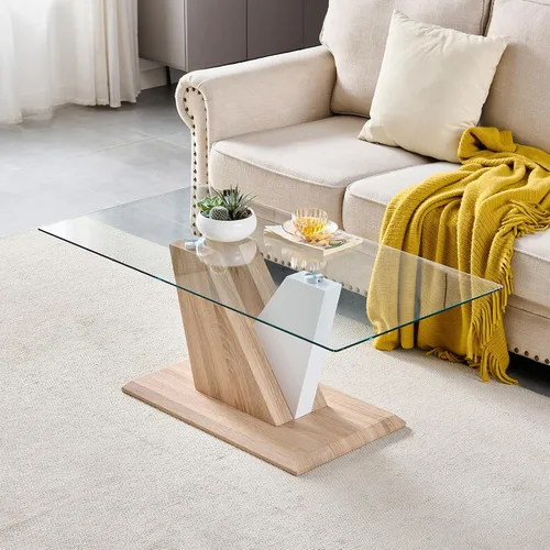Miniatura 6 de Mesa de centro de cristal de metal negro, mesa de centro simple para sala de estar, hogar, mesa de centro con marco de metal con 2 estantes, mesa
