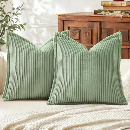 Miniatura 22 de Mecatny Juego de 2 fundas de almohada de pana de 16 x 16 pulgadas, fundas decorativas neutrales suaves de estilo bohemio para sofá y sala de estar
