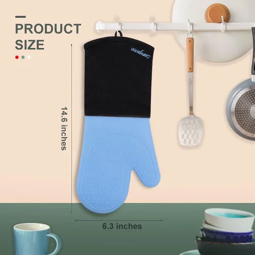 Miniatura 5 de sungwoo Guantes de horno de silicona extralargos, resistentes al calor, con forro acolchado, agarre texturizado antideslizante, perfectos para Azul