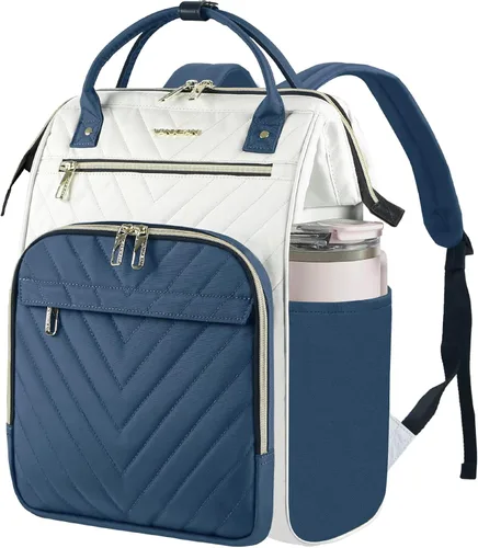 Miniatura 18 de VANKEAN Mochila para portátil de 17 pulgadas para mujeres y hombres, bolsa de trabajo de computadora de moda, Beige-café, 15,6 pulg., Moda