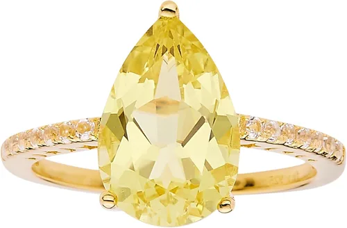 Fine Color Jewels Anillo solitario en forma de pera de zafiro amarillo canario cultivado en laboratorio en plata de ley chapada en oro amarillo de