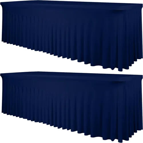 Miniatura 10 de fani Paquete de 2 faldas de mesa elásticas negras para mesa rectangular de 6 pies, manteles elásticos de elastano lavables con falda, mantel
