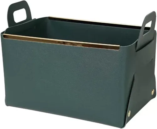Miniatura 8 de Cesta decorativa de piel sintética, cesta pequeña para entrada, mesita de noche, cómoda, caja organizadora rectangular plegable (marrón)