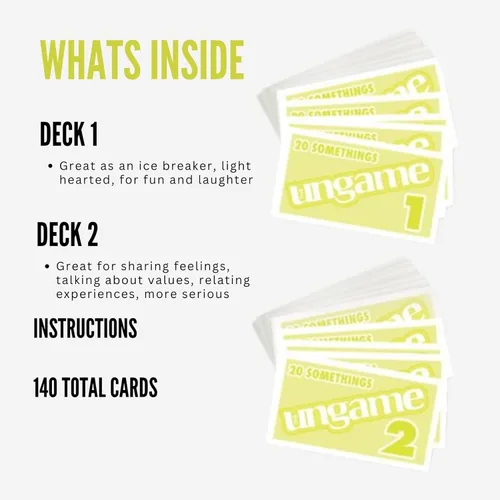 Miniatura 5 de Pocket UNGAME - 20 Somethings - Juego de cartas no competitivo para adultos jóvenes para discutir, compartir valores y experiencias - mazos ligeros