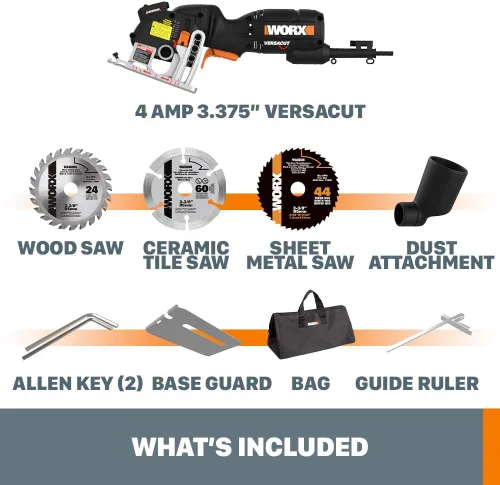 Miniatura 6 de Worx WX420L 3 Amp Versacut Sierra circular compacta eléctrica de 3-3/8 pulgadas con tecnología de guía láser
