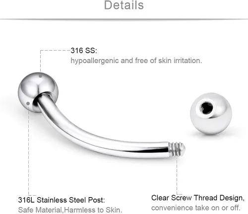 Miniatura 2 de SCERRING 18 – 36 piezas de 16 g de acero inoxidable para cejas, tragus, hélice, rook, daith, pendientes de lengua, pezón, ombligo, labio, barra