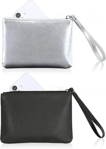Miniatura 19 de Paquete de 2 pequeñas bolsas de maquillaje con cremallera para bolso, lápiz labial, organizador de maquillaje de viaje para mujeres, productos Negro