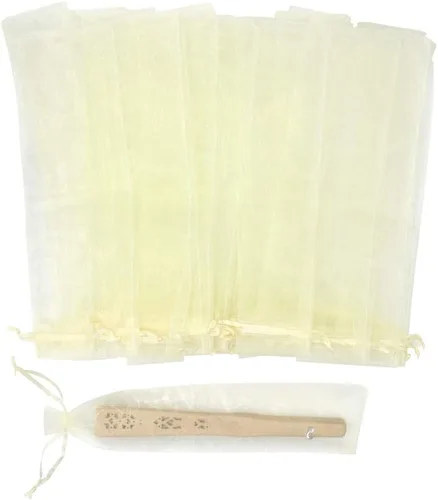 50 bolsas de organza transparente para abanicos, bolsas de regalo de organza plegables de 2 x 10 pulgadas con cordón, bolsas de seda para recuerdos