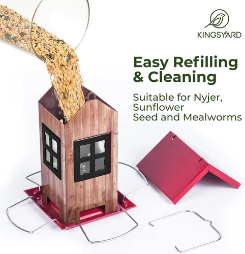 Miniatura 4 de Kingsyard Lindas casas comedero para pájaros para exteriores, comedero colgante de metal para pájaros con 4 puertos, decoraciones de jardín al aire